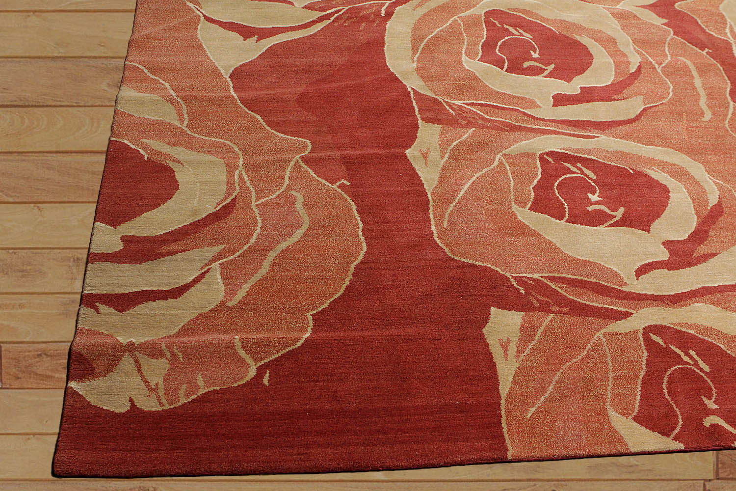 8x10 Red, Gold, Rust Color Hand Knotted Floral Wool & Silk Modern Oriental Rug