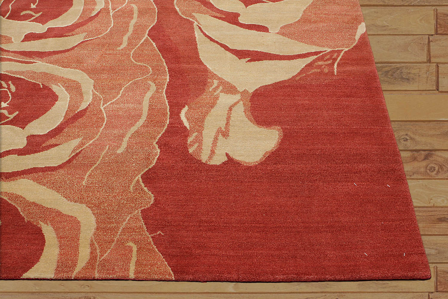 8x10 Red, Gold, Rust Color Hand Knotted Floral Wool & Silk Modern Oriental Rug