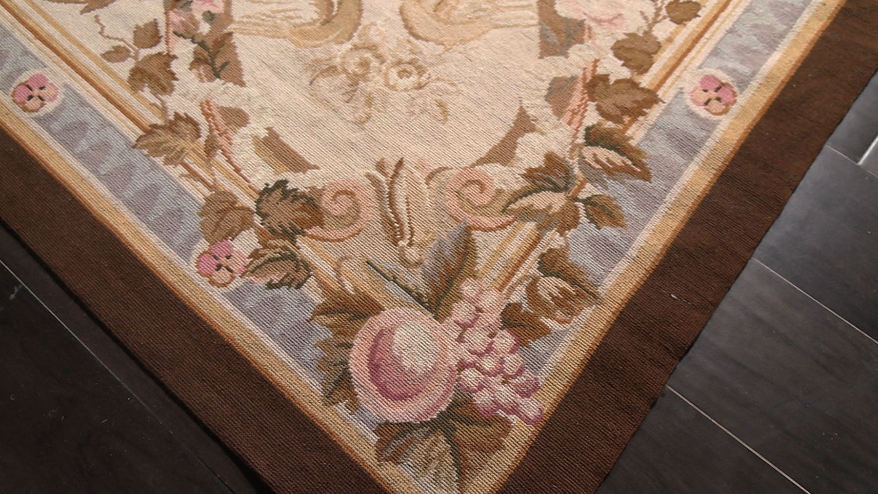 7x10 Ivory, Tan, Brown Color Hand Woven Aubusson Needlepoint Wool Traditional Oriental Rug