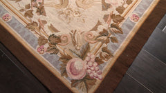 7x10 Ivory, Tan, Brown Color Hand Woven Aubusson Needlepoint Wool Traditional Oriental Rug