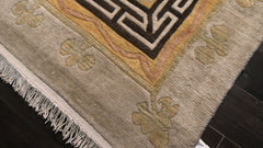 8x11 Oatmeal, Gold, Rose Color Hand Knotted Tibetan Wool Traditional Oriental Rug