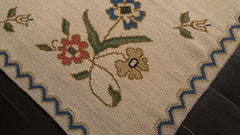 8x10 Ivory, Blue, Green Color Hand Woven Portugese Needlepoint Wool Traditional Oriental Rug