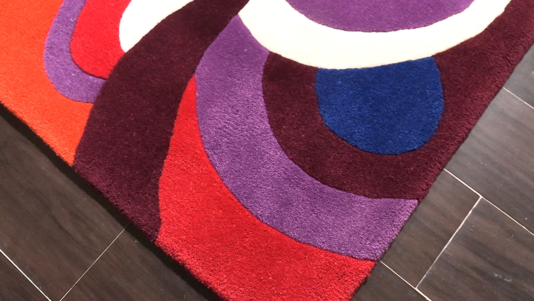 9x12 Red, Orange, Royal Blue Color Hand Hooked Art Deco New Zealand Wool Contemporary Oriental Rug
