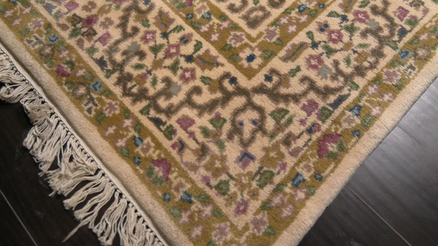 6x9 Ivory, Mustard, Green Color Hand Knotted Kerman New Zealand Wool Traditional Oriental Rug
