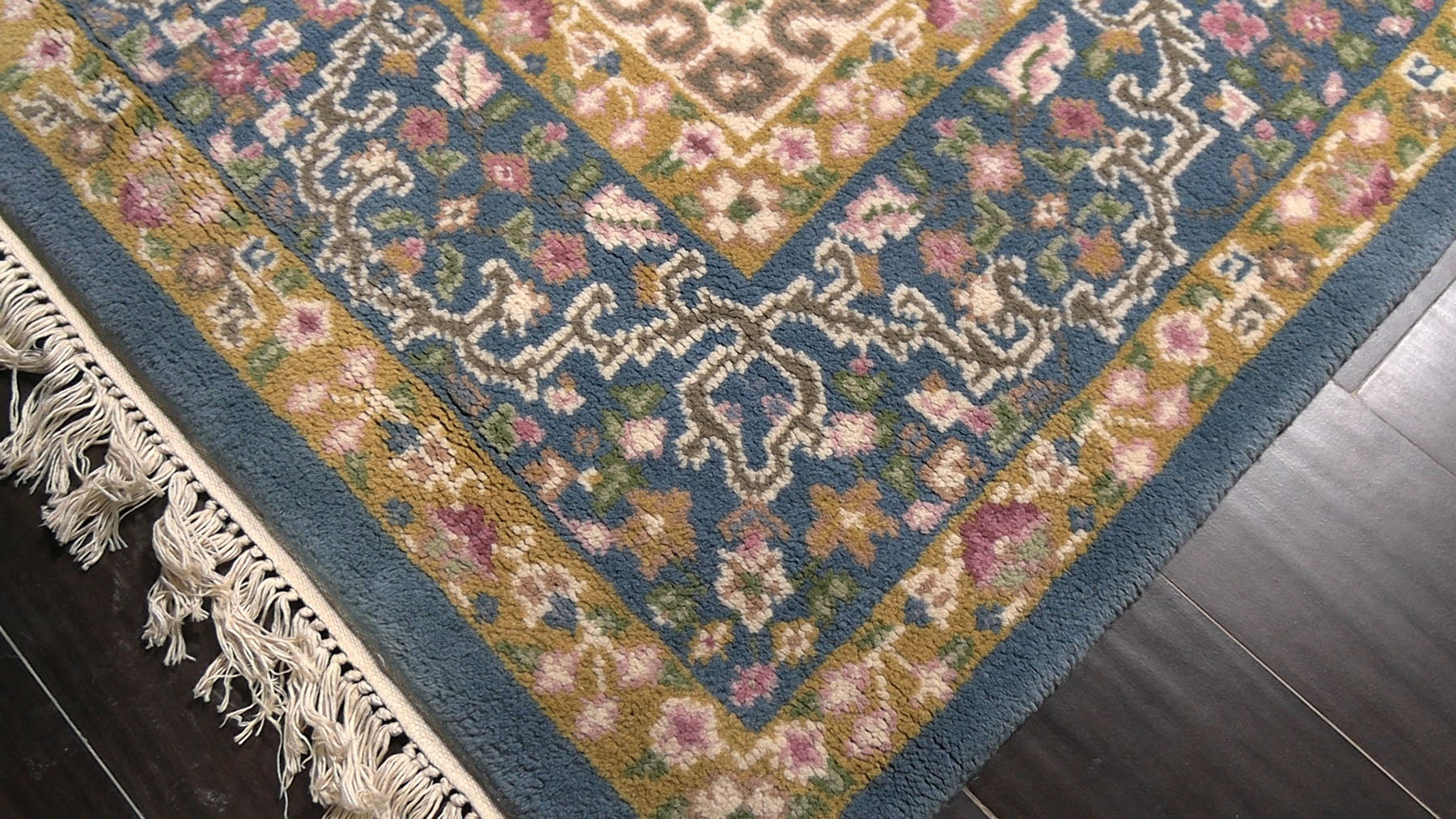 6x9 Blue, Ivory, Gold Color Hand Knotted Kerman New Zealand Wool Traditional Oriental Rug