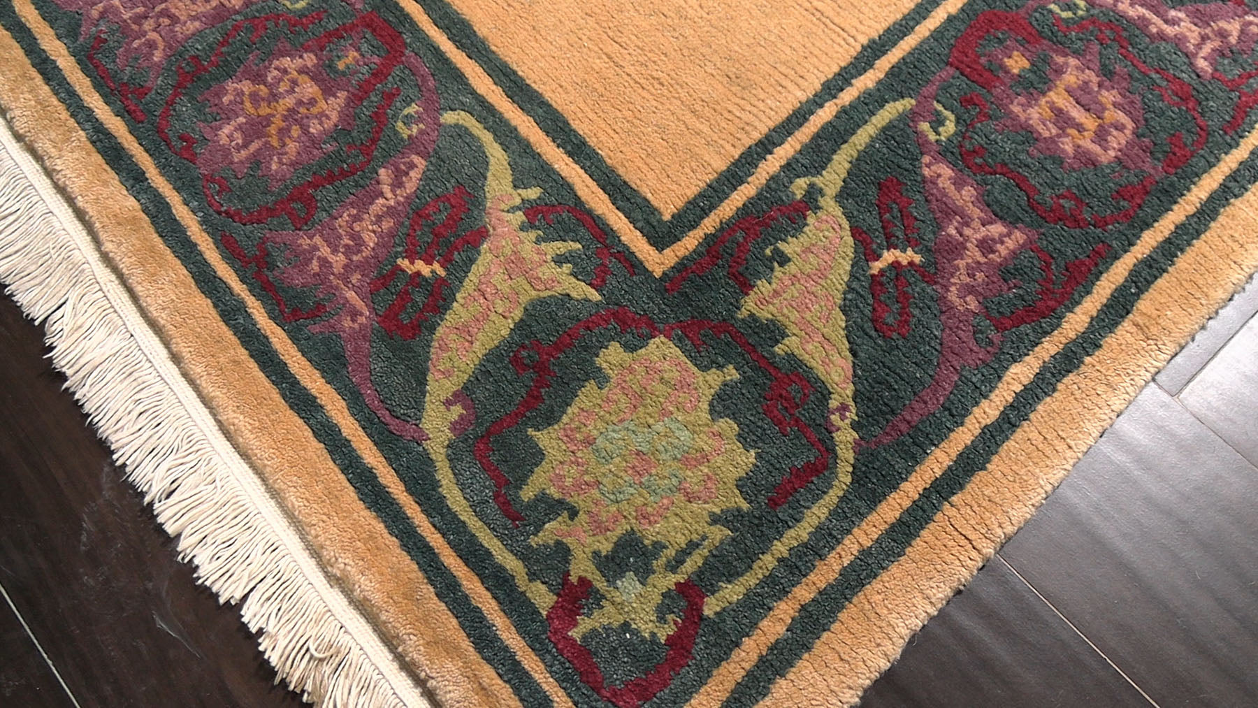 5x8 Tan, Teal, Plum Color Hand Knotted Tibetan New Zealand Wool Art Deco Oriental Rug