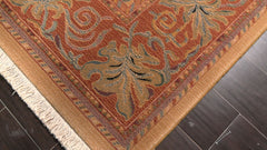 6x9 Gold, Burnt Orange, Green Color Machine Made French Aubusson Savonnerie New Zealand Wool Transitional Oriental Rug