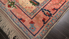 6x9 Ivory, Blush, Green Color Hand Knotted Oushak Wool Arts & Crafts Oriental Rug