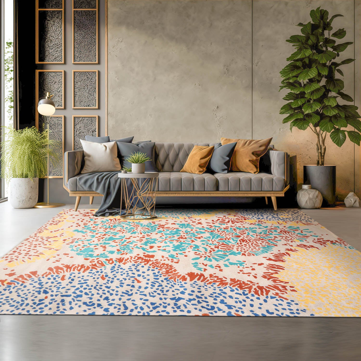 Multi Size Beige Turquoise Gold Color Hand Tufted Hand Made 100% Wool Modern Oriental Rug