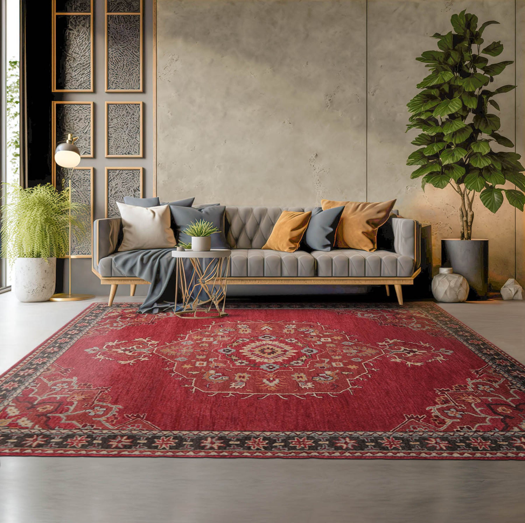 Multi Size Pomegranate Dark Gray Beige Color Hand Tufted All-Over 100% Wool Transitional Oriental Rug