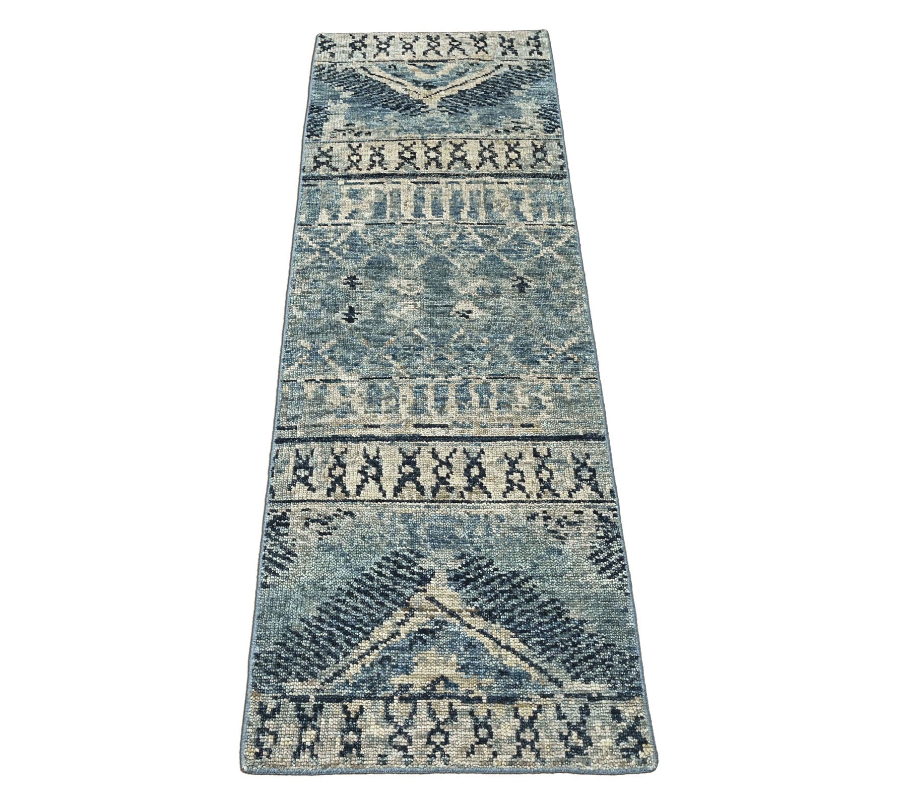 Blue Multi Size Tribal Moroccan Hand Knotted Wool Oriental Area Rug