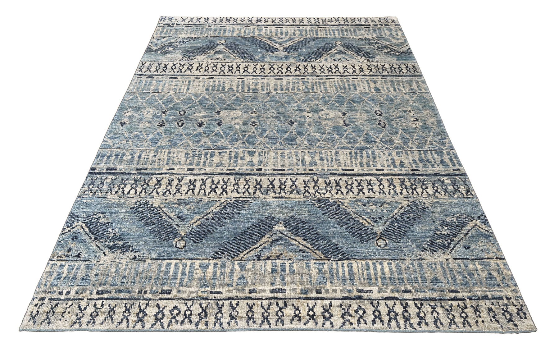Blue Multi Size Tribal Moroccan Hand Knotted Wool Oriental Area Rug