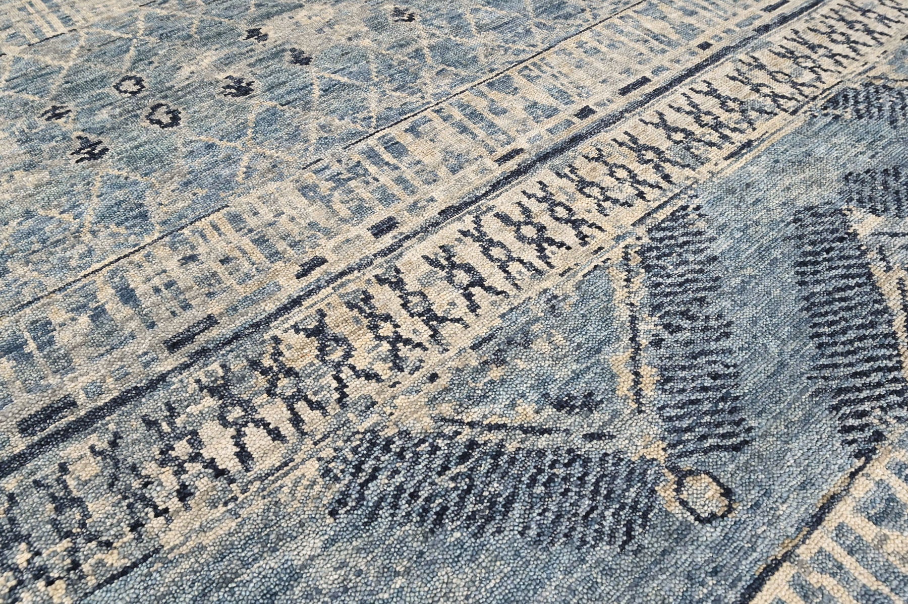 Blue Multi Size Tribal Moroccan Hand Knotted Wool Oriental Area Rug