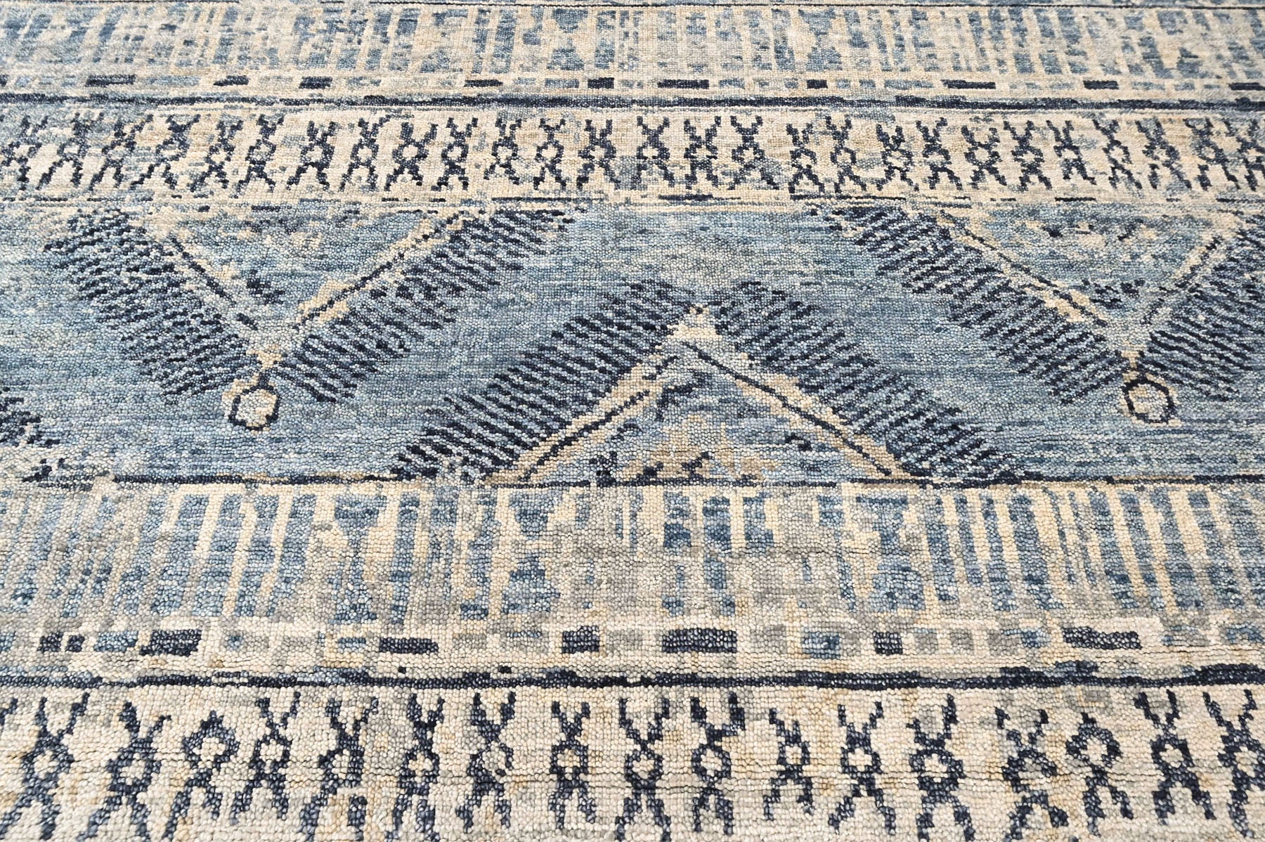 Blue Multi Size Tribal Moroccan Hand Knotted Wool Oriental Area Rug