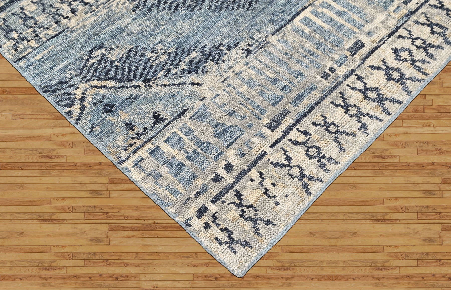 Blue Multi Size Tribal Moroccan Hand Knotted Wool Oriental Area Rug