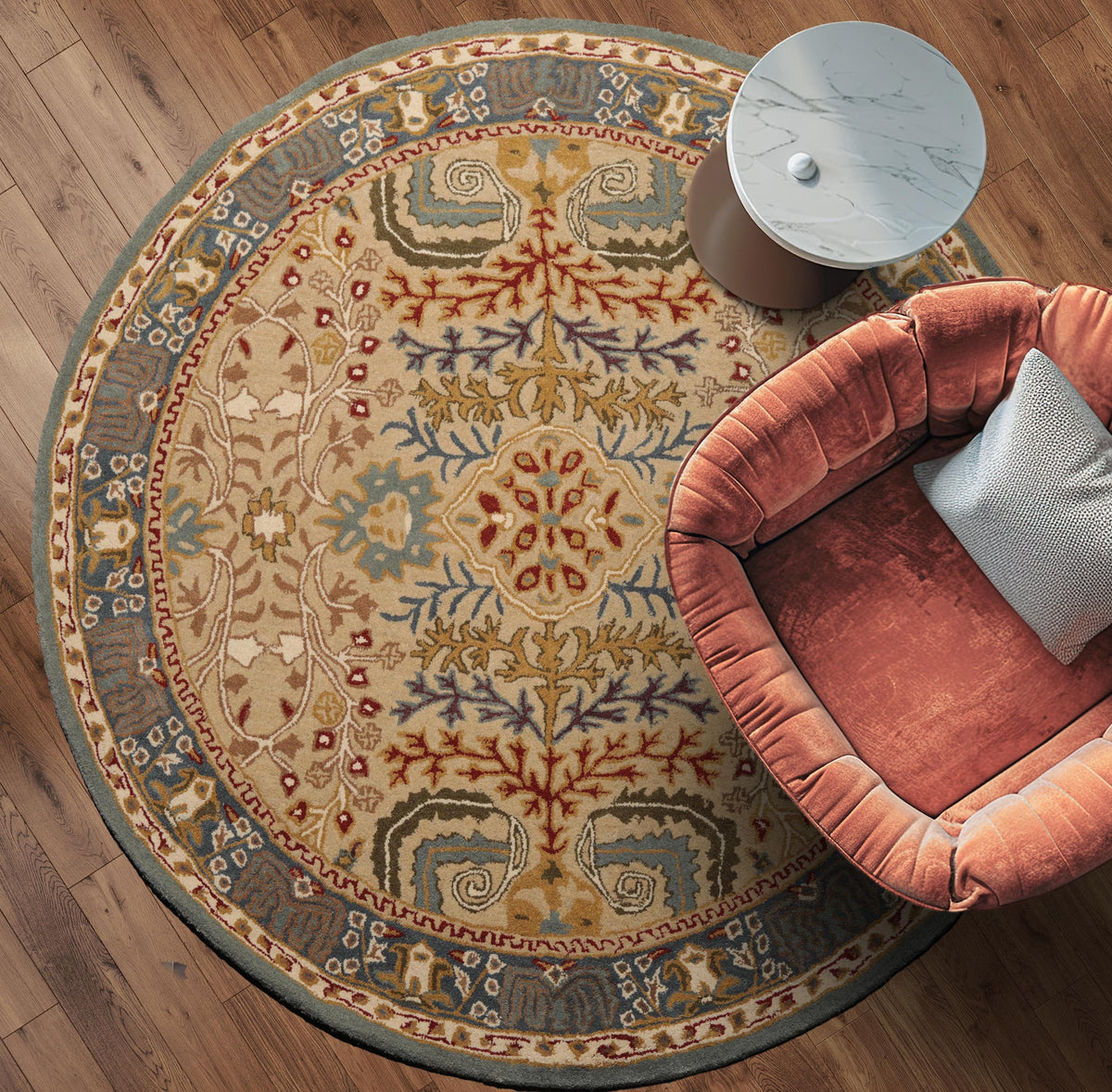 Multi Size Beige, Blue Hand Tufted Hand Made 100% Wool Arts and Craft Transitional Oriental Area Rug