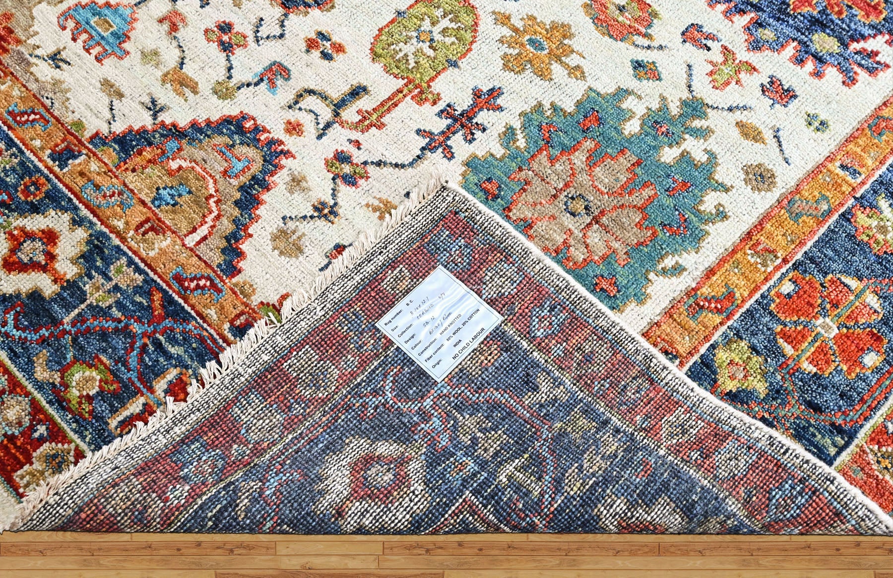 Beige, Blue 8'10''x12'1'' Oushak Arts and Crafts Hand Knotted Wool Oriental Area Rug