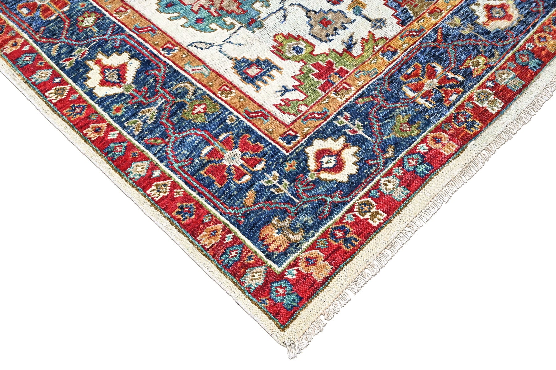 Beige, Blue 8'10''x12'1'' Oushak Arts and Crafts Hand Knotted Wool Oriental Area Rug