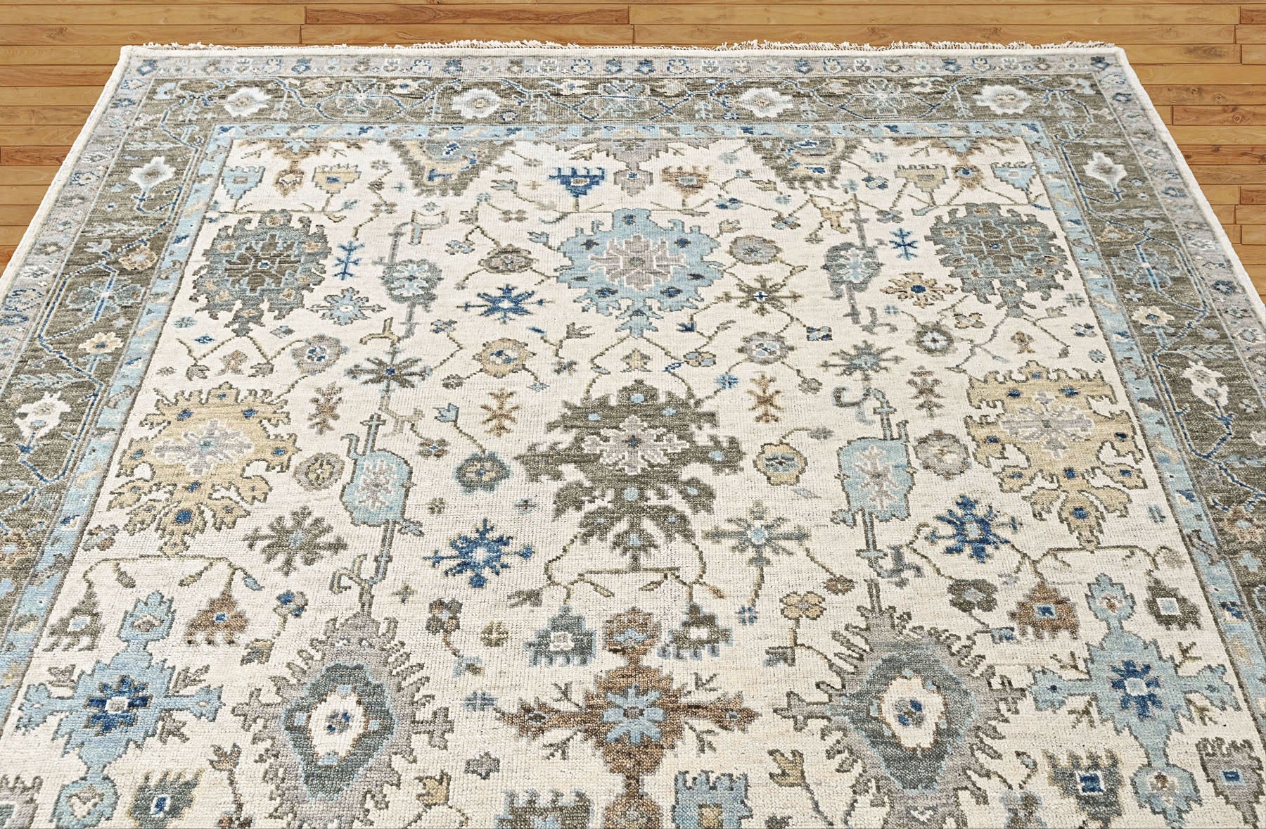 Beige, Gray 8'11''x12 Oushak Transitional Hand Knotted Wool Oriental Area Rug
