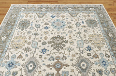 Beige, Gray 8'11''x12 Oushak Transitional Hand Knotted Wool Oriental Area Rug