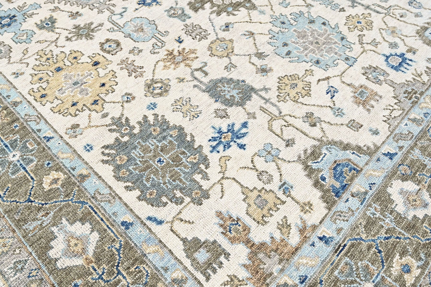 Beige, Gray 8'11''x12 Oushak Transitional Hand Knotted Wool Oriental Area Rug