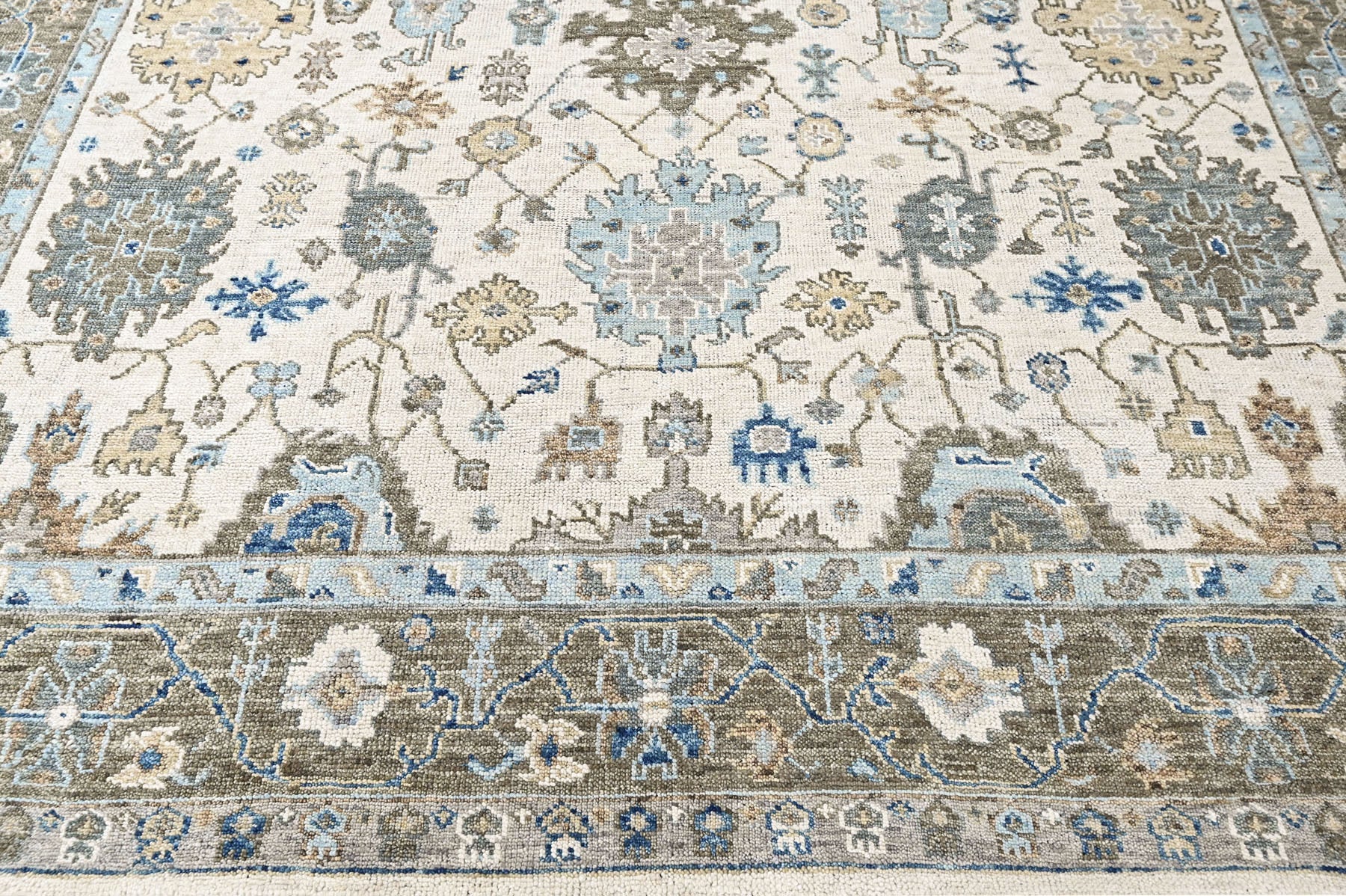 Beige, Gray 8'11''x12 Oushak Transitional Hand Knotted Wool Oriental Area Rug