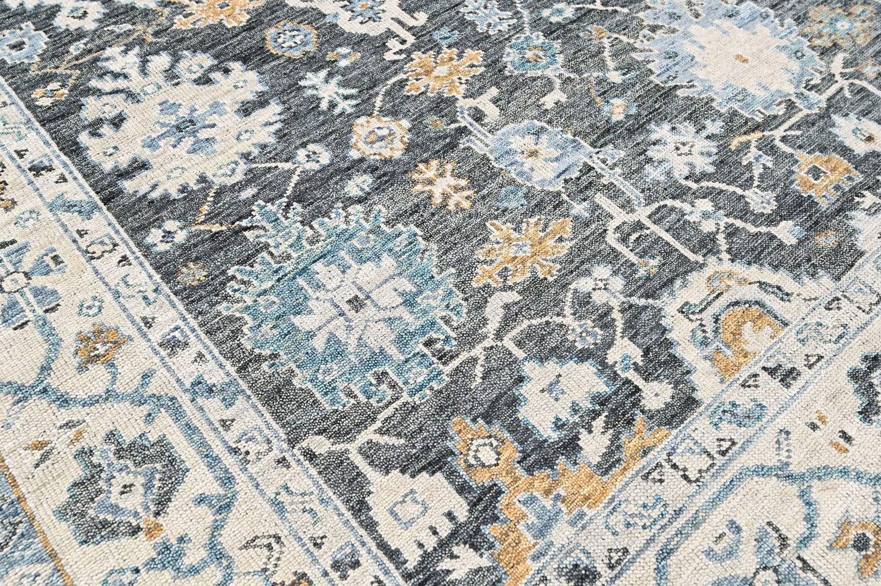 Gray, Beige 9'2''x11'11'' Oushak Transitional Hand Knotted Wool Oriental Area Rug