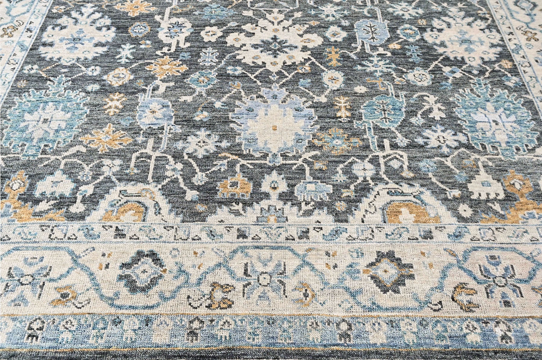 Gray, Beige 9'2''x11'11'' Oushak Transitional Hand Knotted Wool Oriental Area Rug