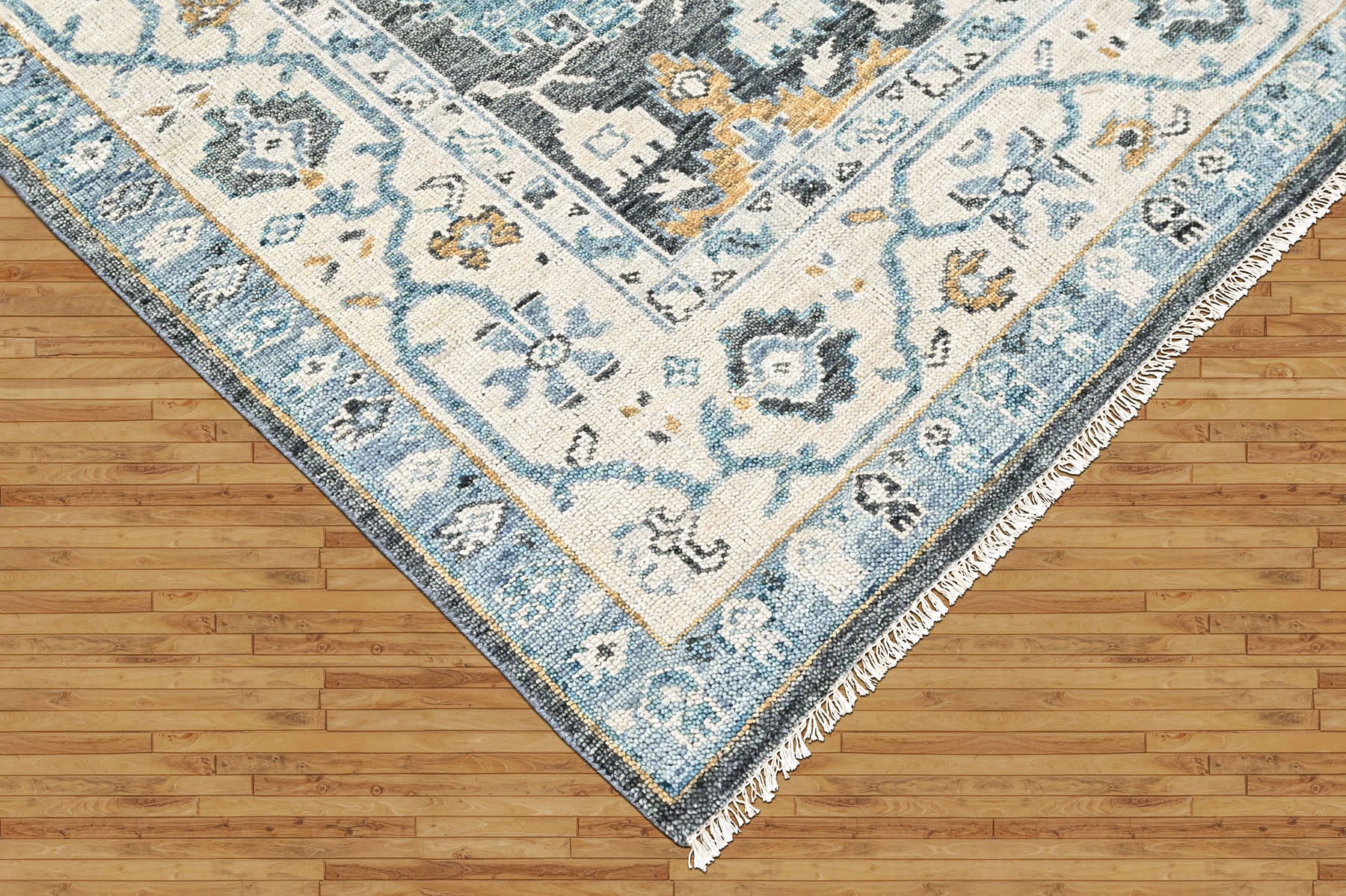 Gray, Beige 9'2''x11'11'' Oushak Transitional Hand Knotted Wool Oriental Area Rug