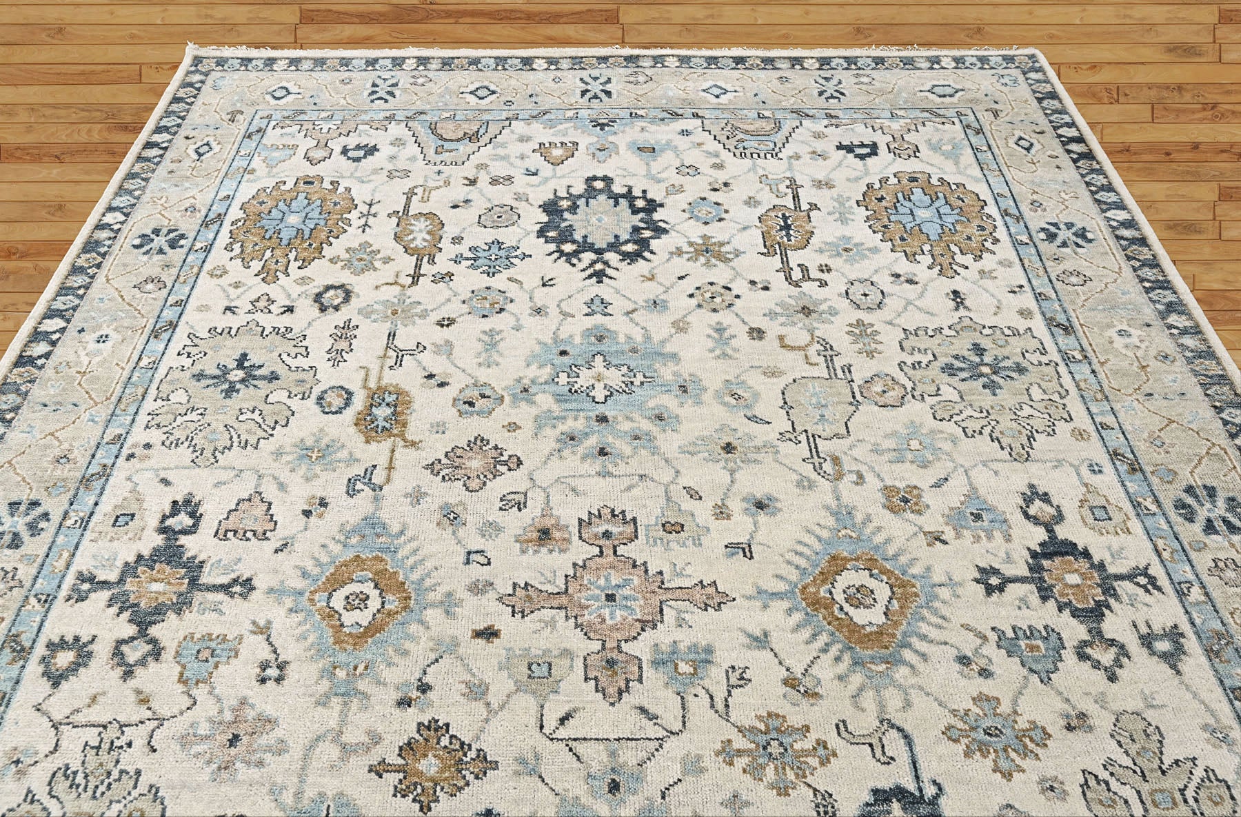 Beige 9x11'11'' Oushak Transitional Hand Knotted Wool Oriental Area Rug