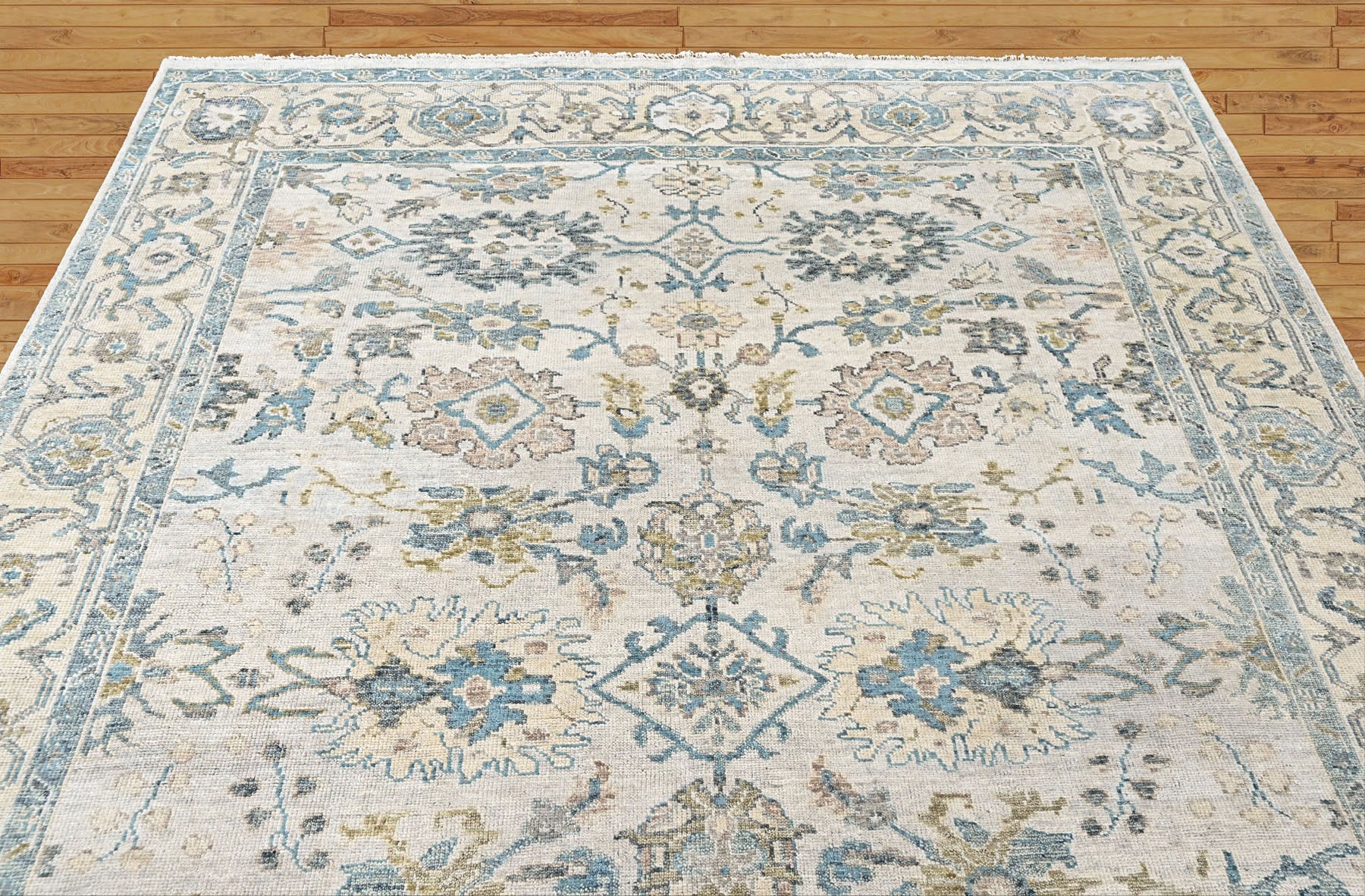 Beige, Slate 9x11'9'' Oushak Transitional Hand Knotted Wool Oriental Area Rug