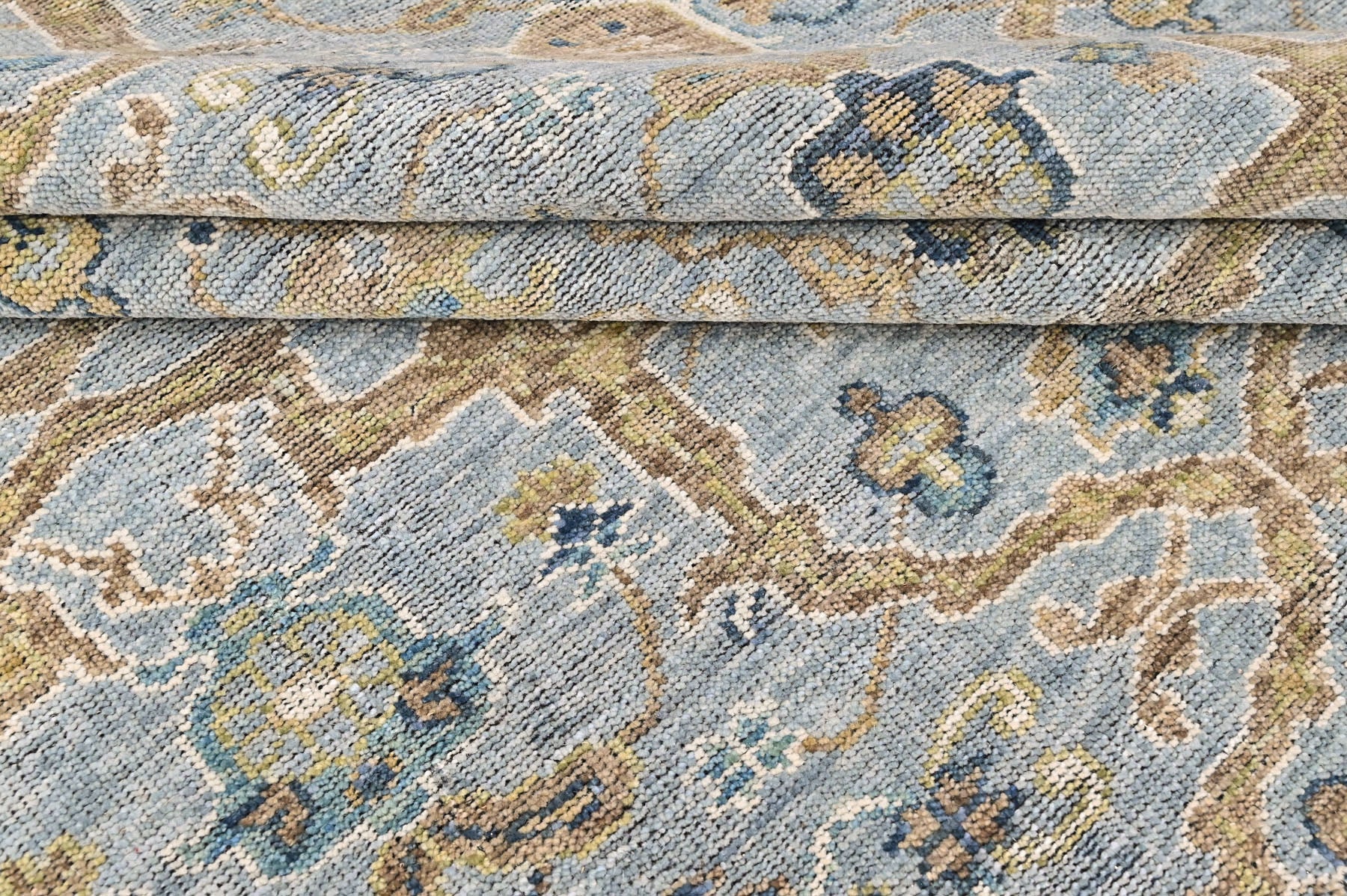 Aqua, Ivory 8'11''x11'11'' Oushak Transitional Hand Knotted Wool Oriental Area Rug
