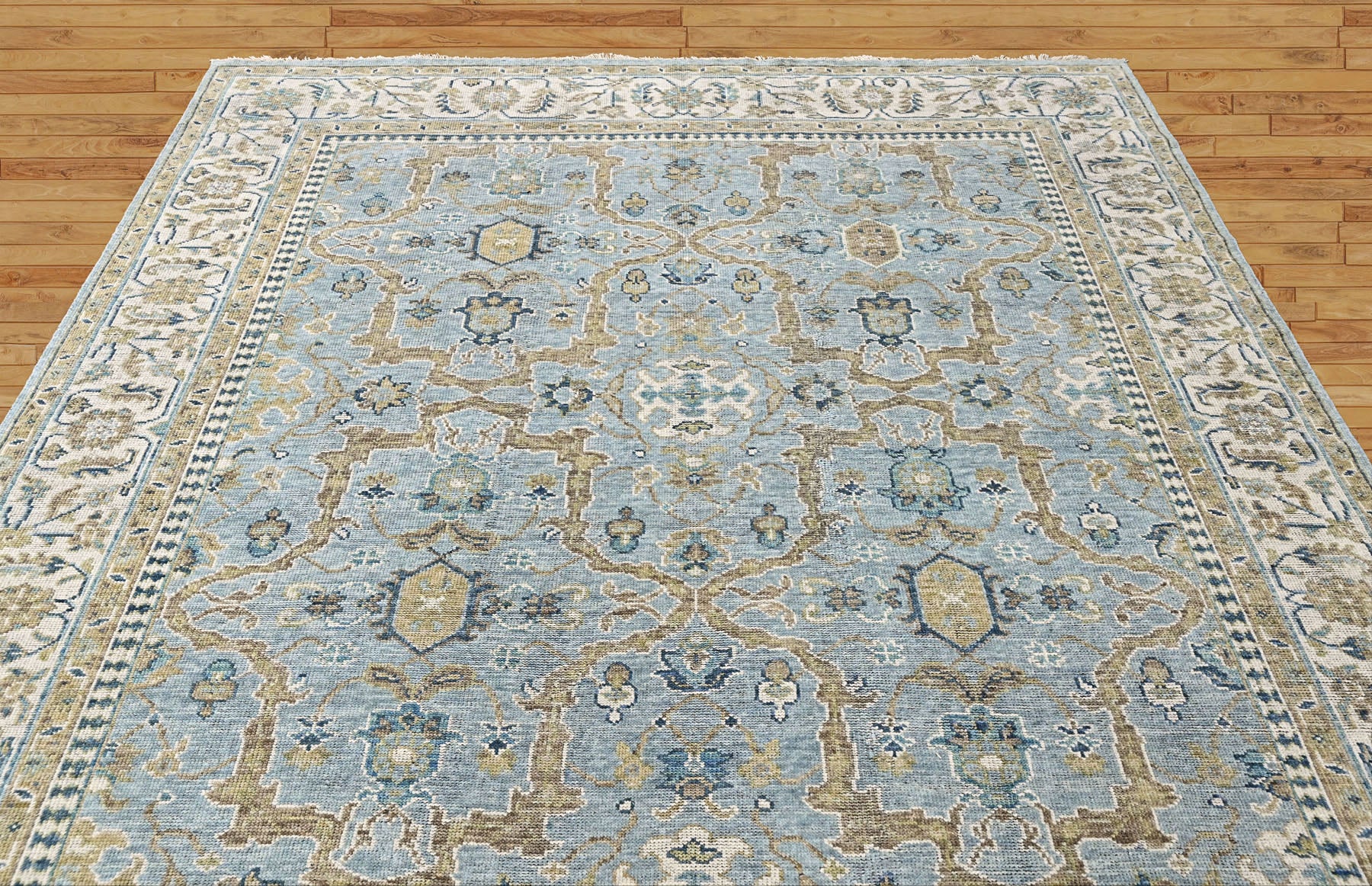 Aqua, Ivory 8'11''x11'11'' Oushak Transitional Hand Knotted Wool Oriental Area Rug