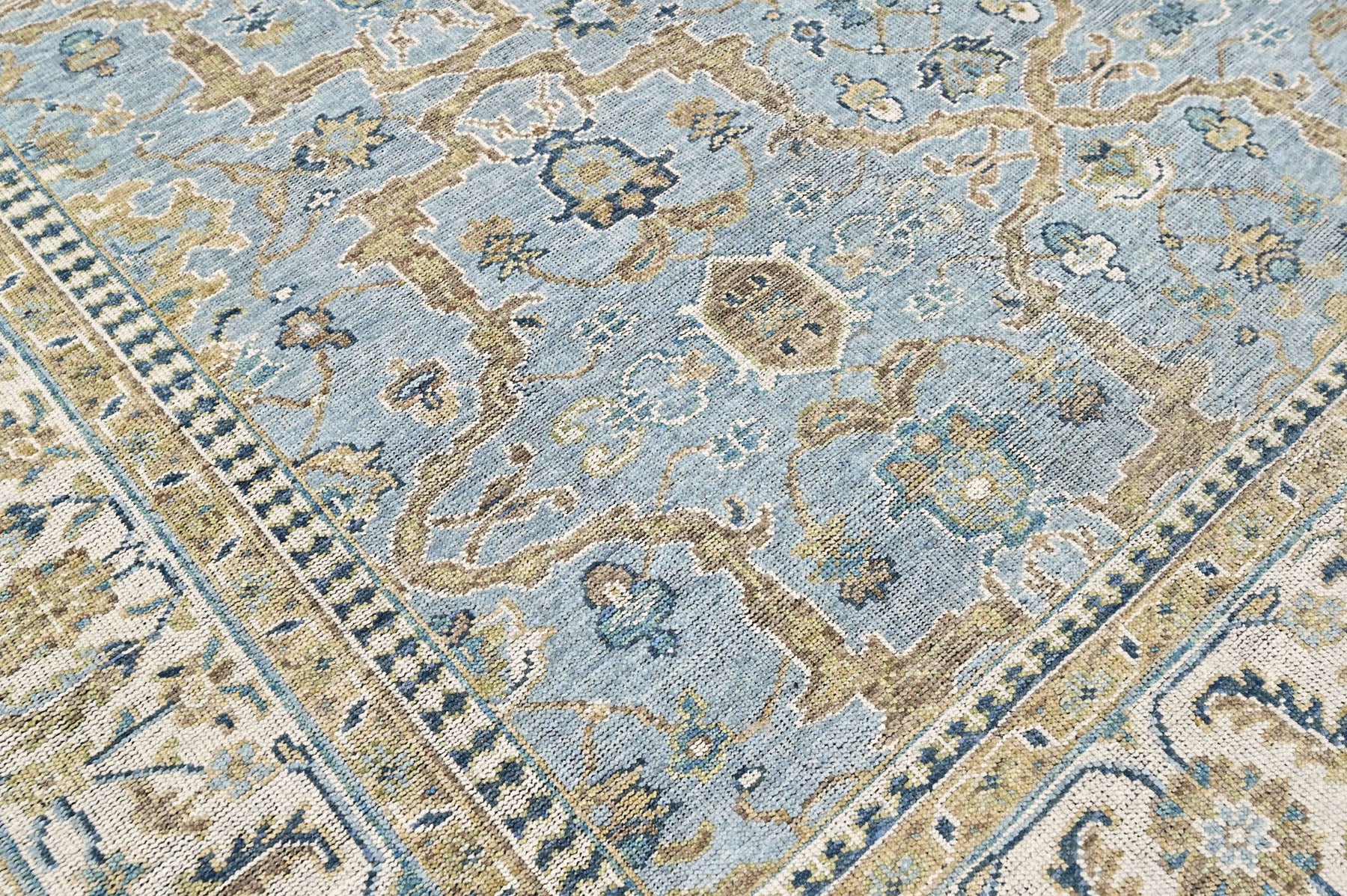 Aqua, Ivory 8'11''x11'11'' Oushak Transitional Hand Knotted Wool Oriental Area Rug
