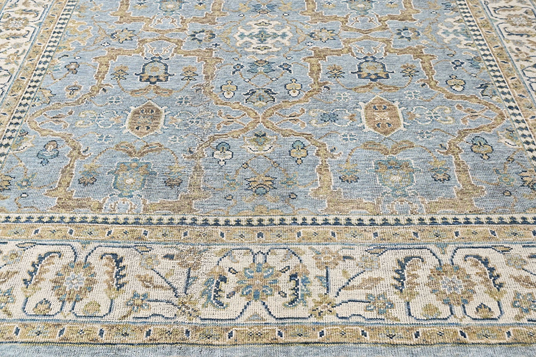 Aqua, Ivory 8'11''x11'11'' Oushak Transitional Hand Knotted Wool Oriental Area Rug