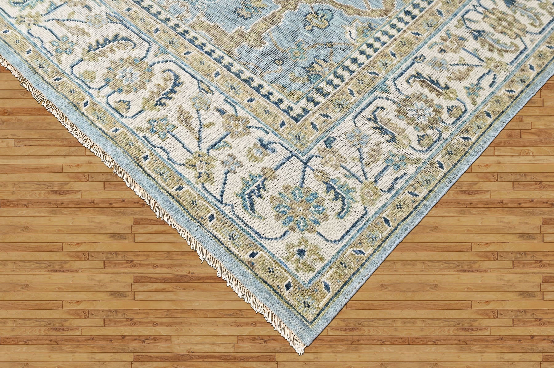 Aqua, Ivory 8'11''x11'11'' Oushak Transitional Hand Knotted Wool Oriental Area Rug