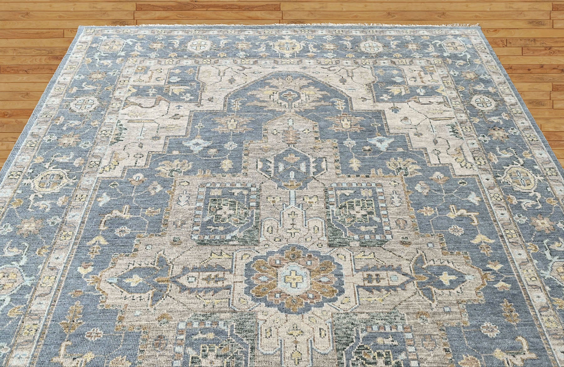 Blue, Beige 8'11''x12 Oushak Heriz Hand Knotted Wool Oriental Area Rug