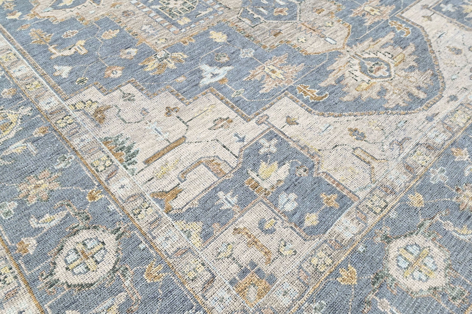 Blue, Beige 8'11''x12 Oushak Heriz Hand Knotted Wool Oriental Area Rug