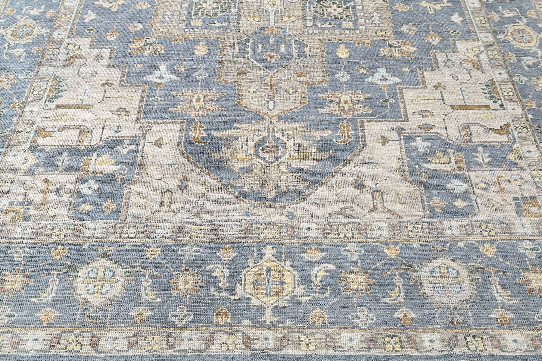 Blue, Beige 8'11''x12 Oushak Heriz Hand Knotted Wool Oriental Area Rug