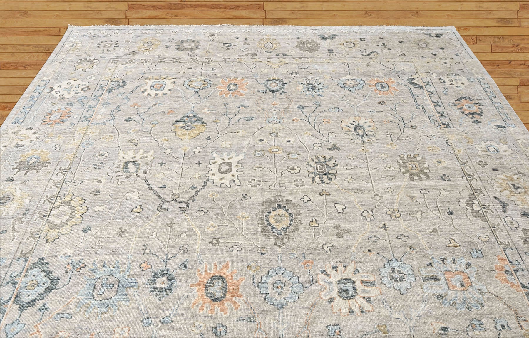 Gray Multi Size Oushak Transitional Hand Knotted Wool Oriental Area Rug