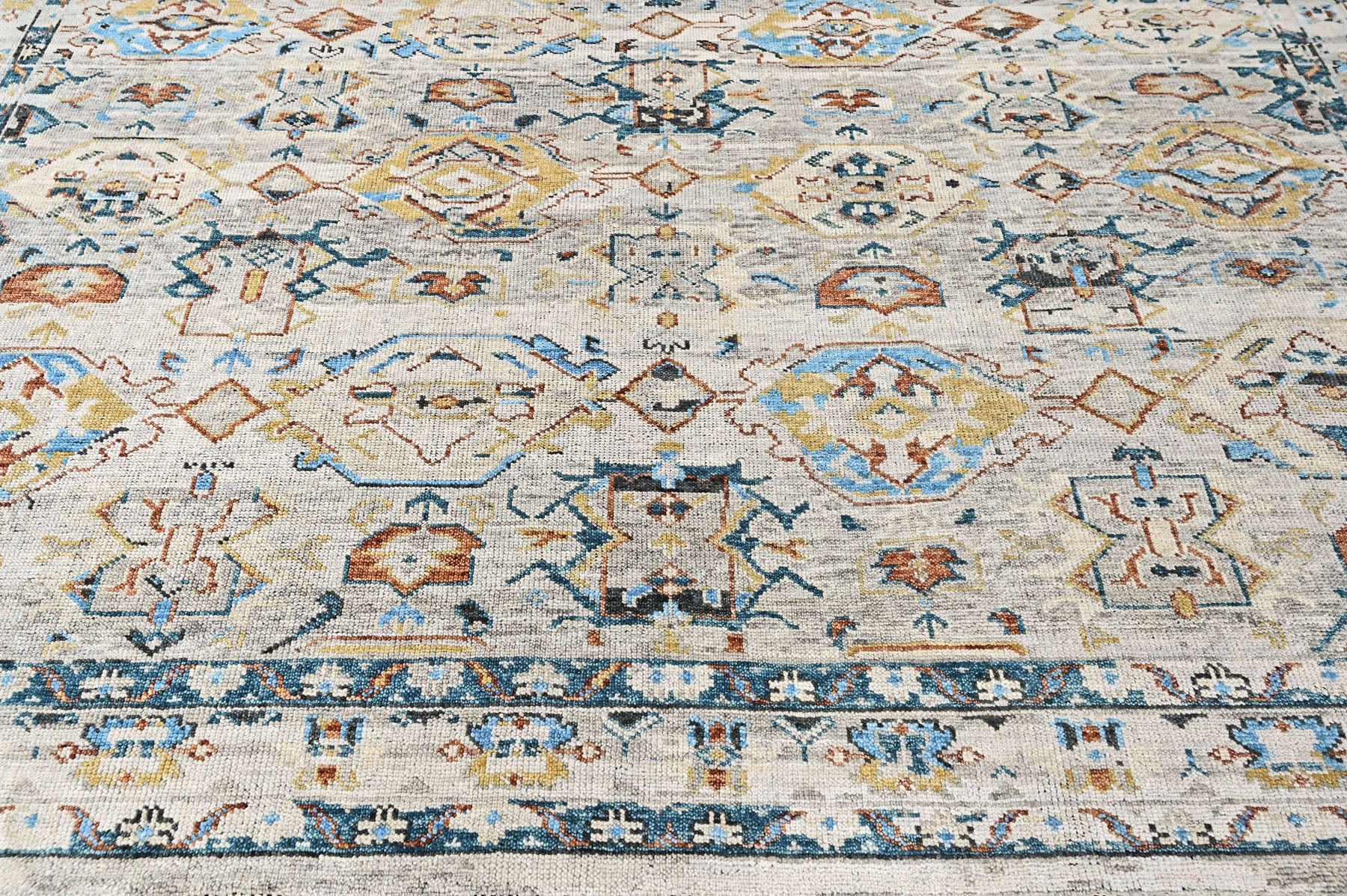 Beige, Slate 9x11'10'' Oushak Transitional Hand Knotted Wool Oriental Area Rug