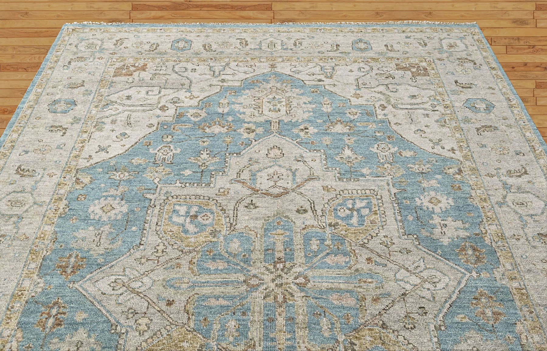 Aqua 8'11''x11'9'' Oushak Heriz Hand Knotted Wool Oriental Area Rug