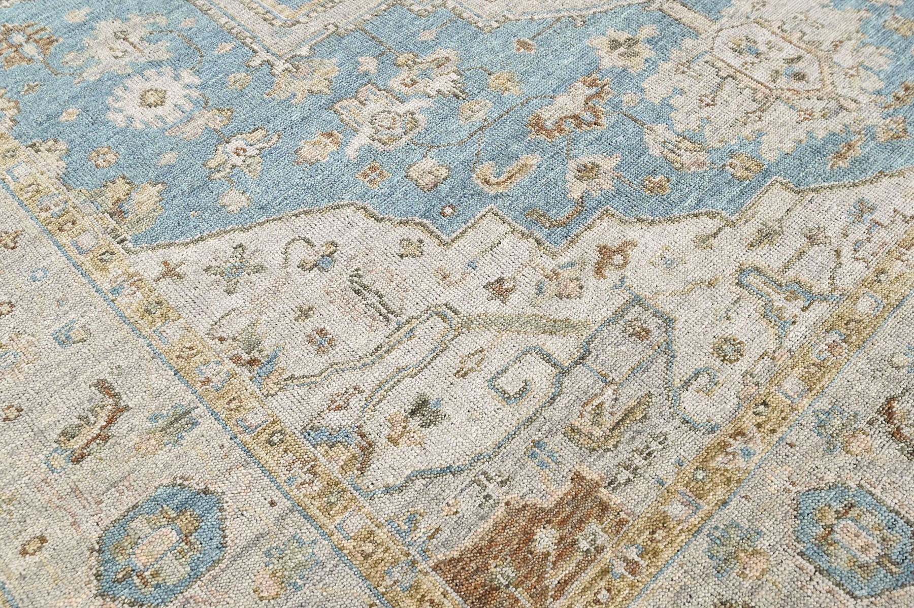 Aqua 8'11''x11'9'' Oushak Heriz Hand Knotted Wool Oriental Area Rug