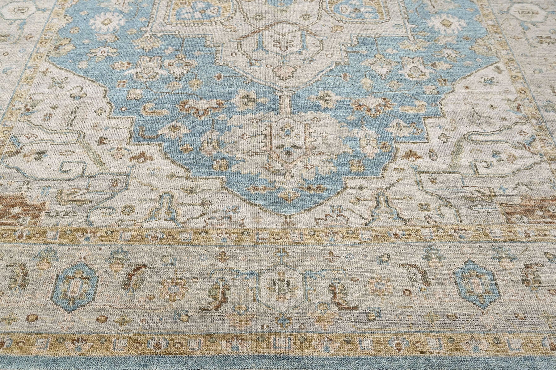 Aqua 8'11''x11'9'' Oushak Heriz Hand Knotted Wool Oriental Area Rug