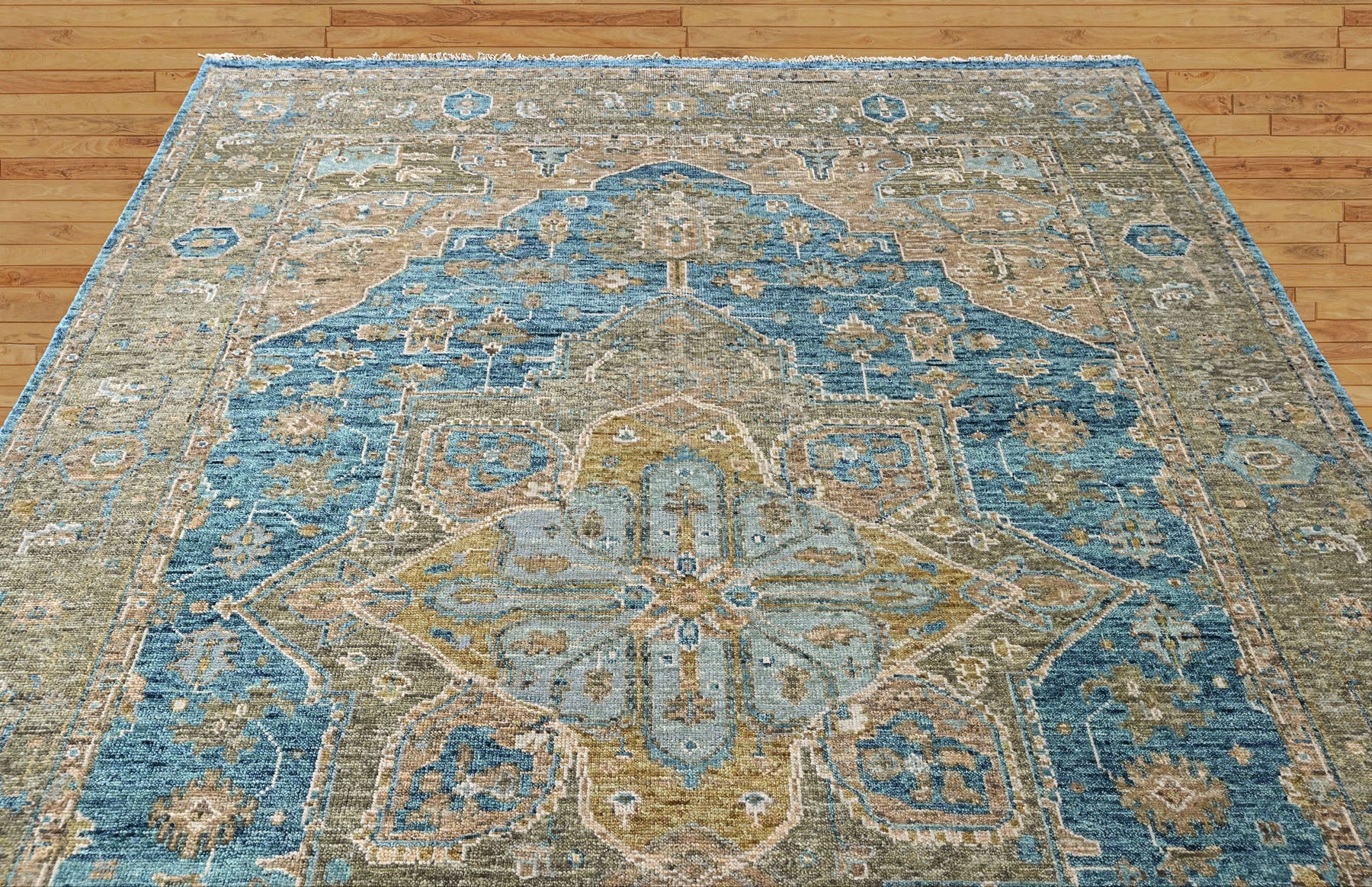 Aqua 8'10''x11'8'' Oushak Heriz Hand Knotted Wool Oriental Area Rug
