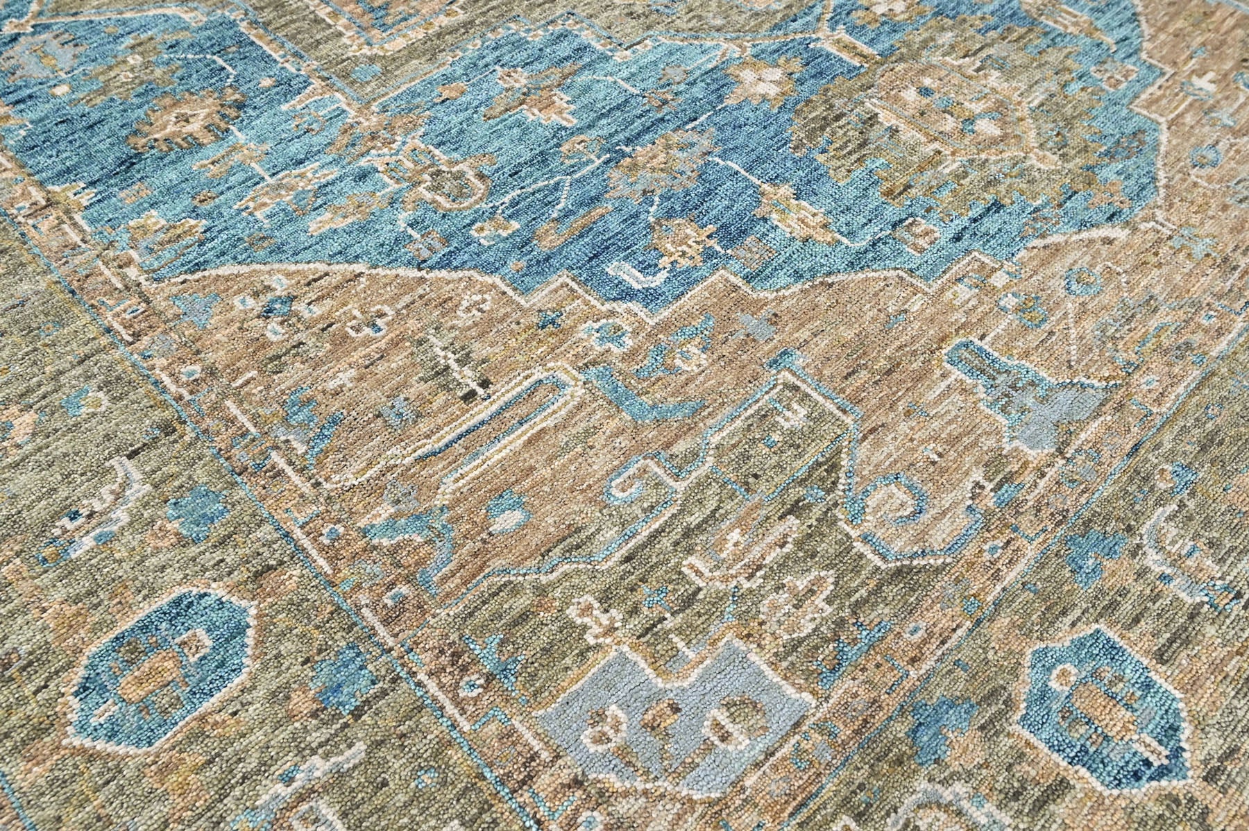 Aqua 8'10''x11'8'' Oushak Heriz Hand Knotted Wool Oriental Area Rug