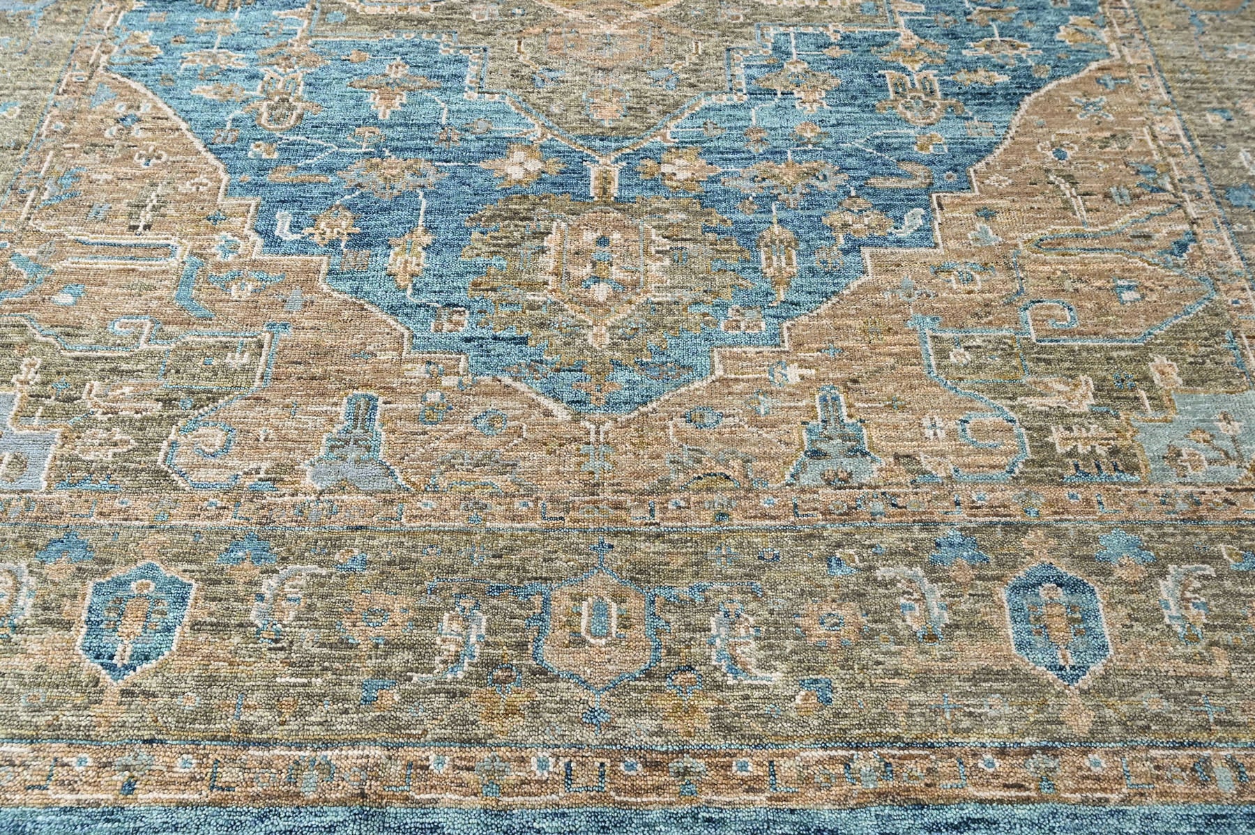 Aqua 8'10''x11'8'' Oushak Heriz Hand Knotted Wool Oriental Area Rug