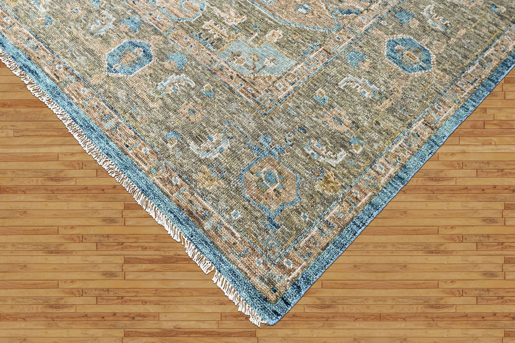 Aqua 8'10''x11'8'' Oushak Heriz Hand Knotted Wool Oriental Area Rug
