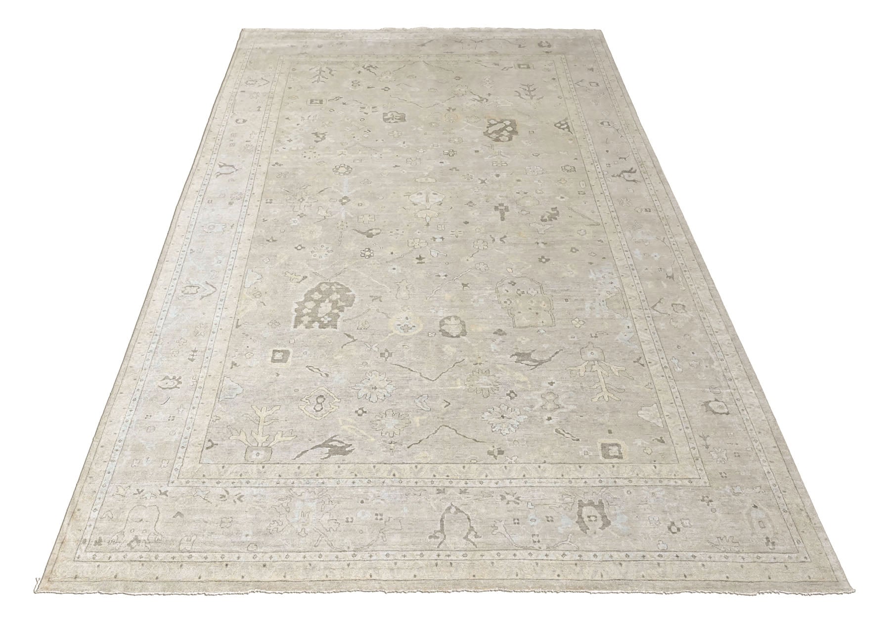Beige 13x19 Oushak Transitional Hand Knotted Wool Oriental Area Rug