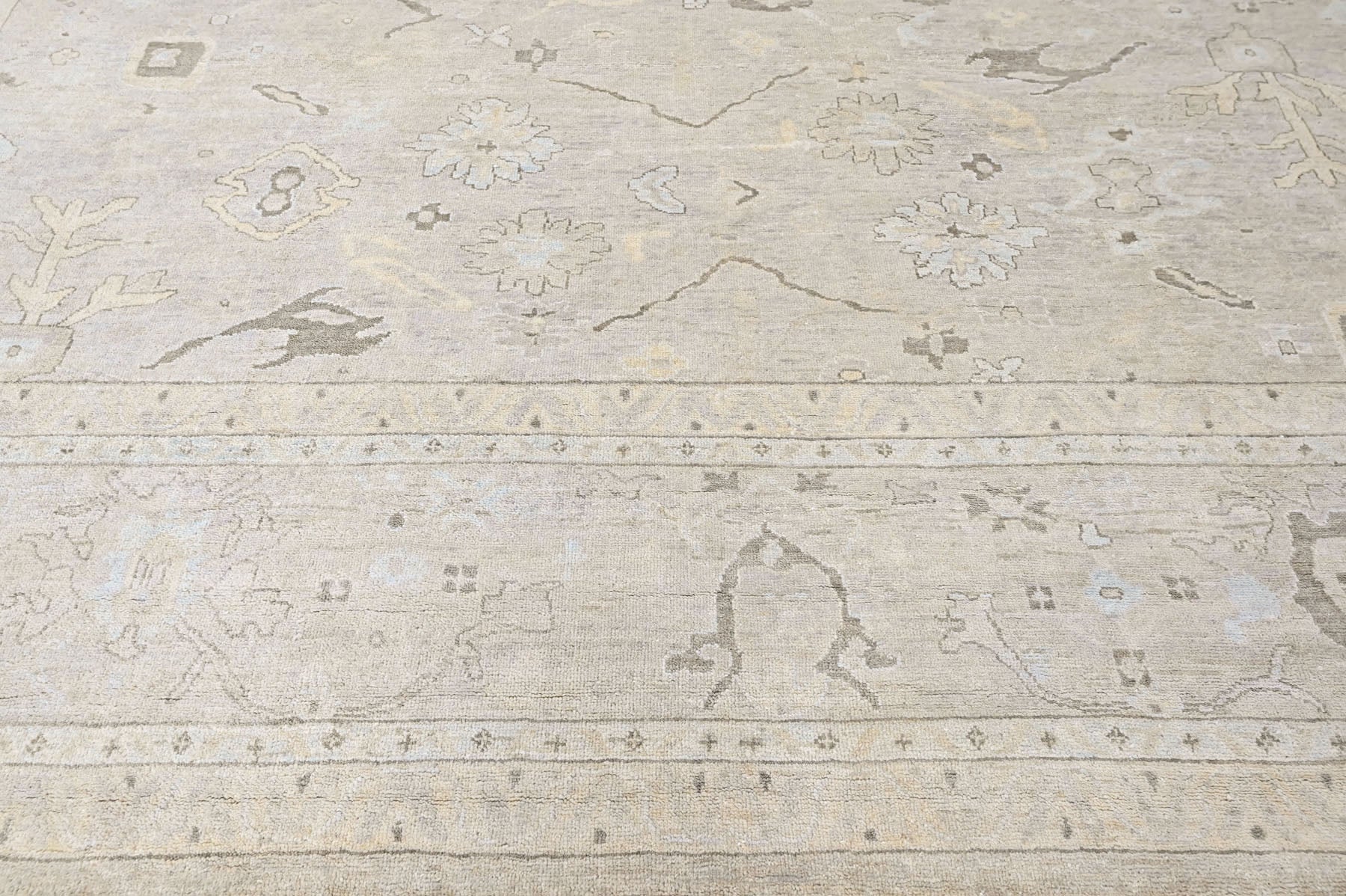 Beige 13x19 Oushak Transitional Hand Knotted Wool Oriental Area Rug